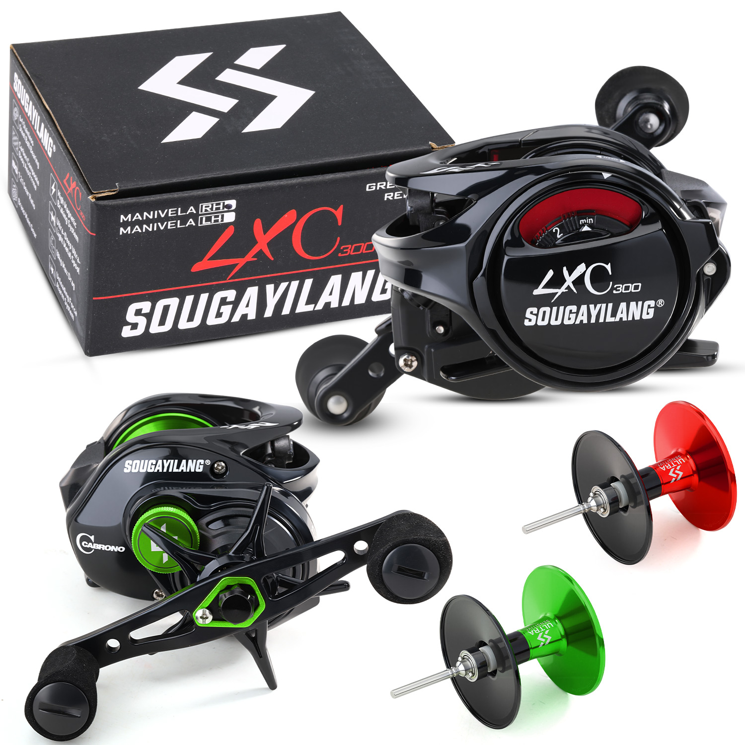 Carrete Baitcasting LXC300 Verde Derecho